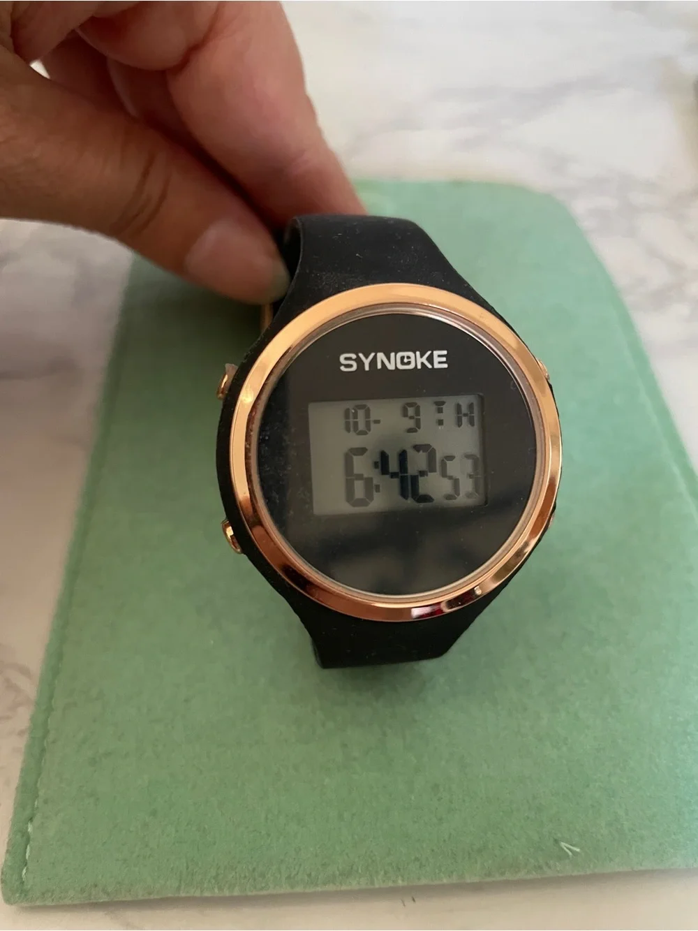 Rose Gold Bezel and Black Digital Fitness Watch